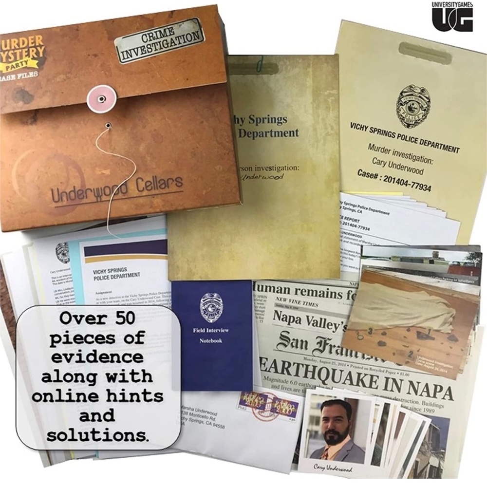 Murder Mystery Party Case Files: Underwood Cellars Unsolved Detective Game